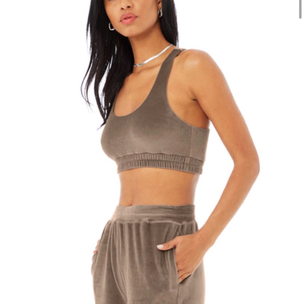 ALO Velour glimmer scoop neck bra